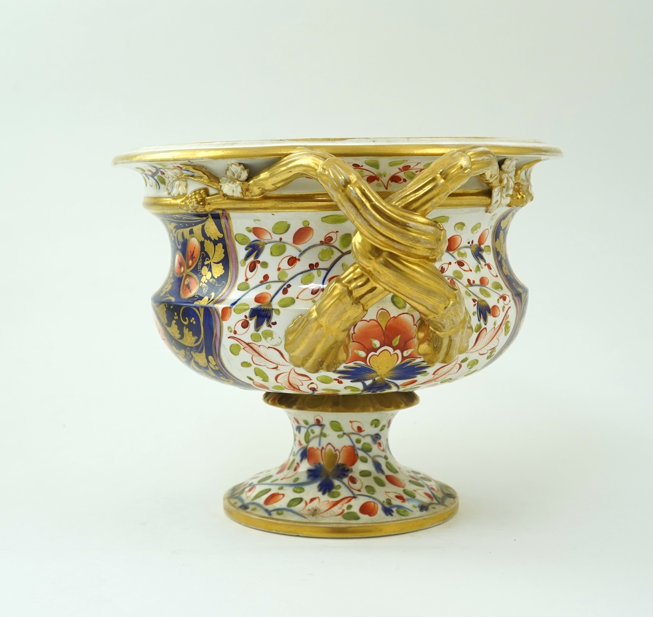 A large Bloor Derby Imari twin handled campana shaped urn, early 19th century